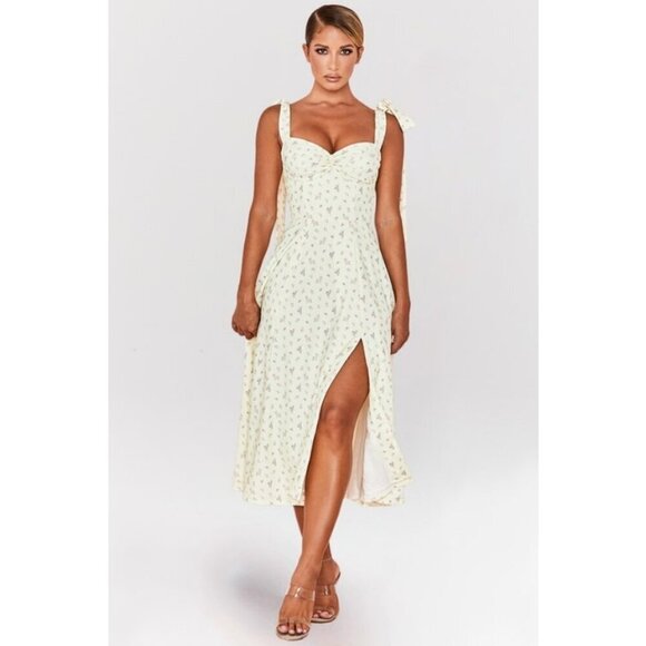 💕HOUSE OF CB💕 Alicia Midi Sundress ~ Lemon Floral Print Large - Picture 4 of 16